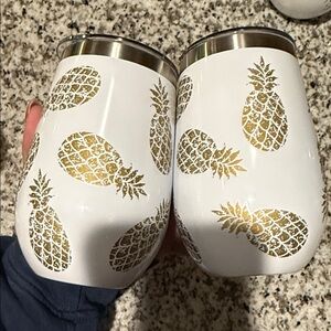 Gold Pineapple Patterned White Tumblers